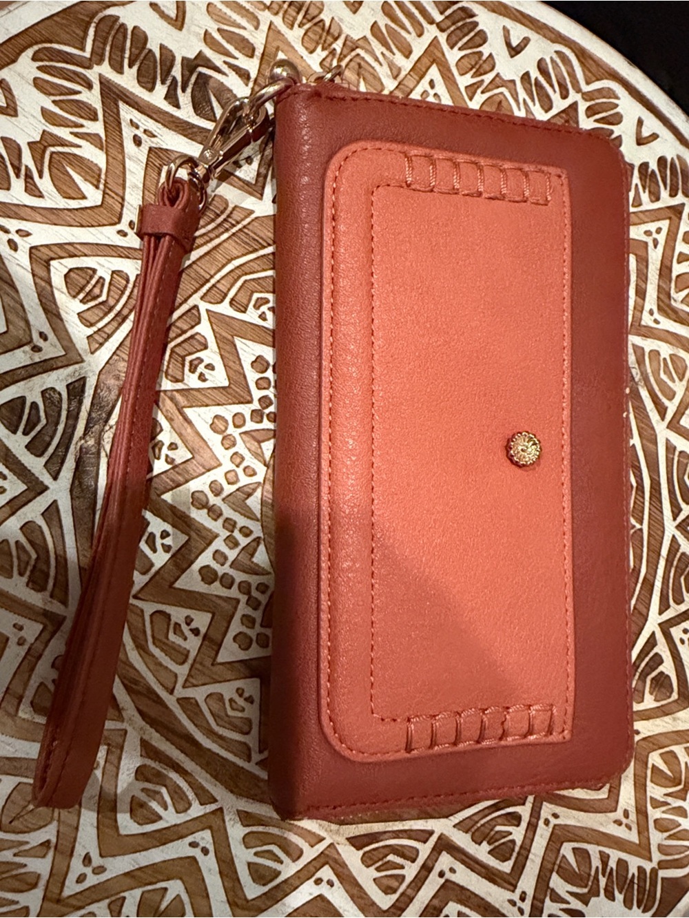 LC Lauren Conrad Coral/Peach Wristlet Clutch with Gold Accent